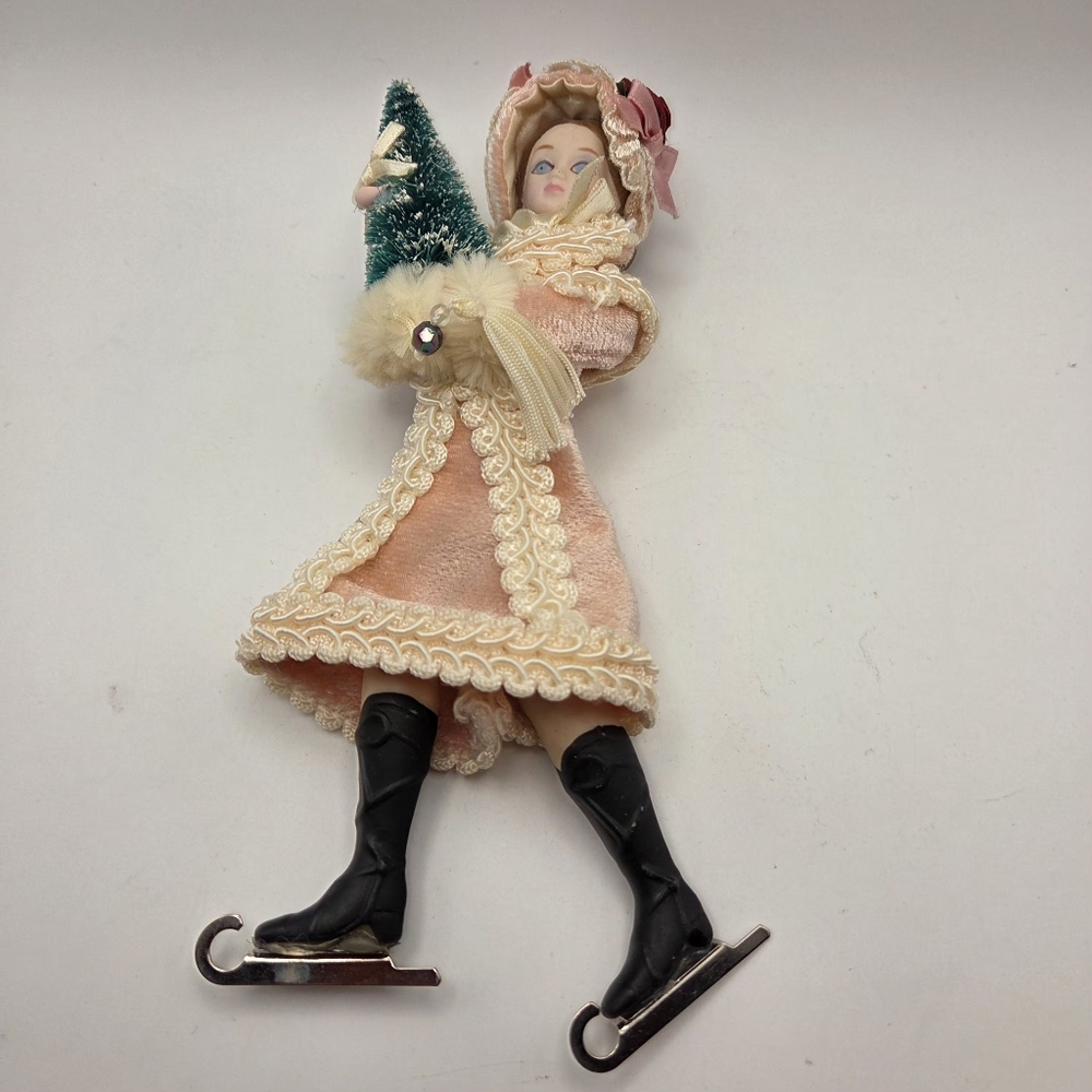 Victorian Skating Doll Vintage with Pink Coat